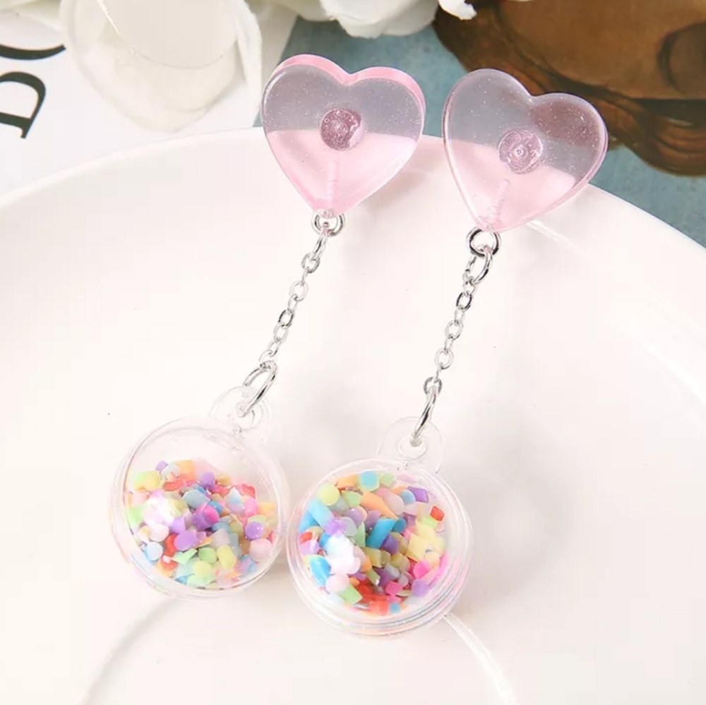 Baby Pink Heart and Candy Drop Dangle Earrings